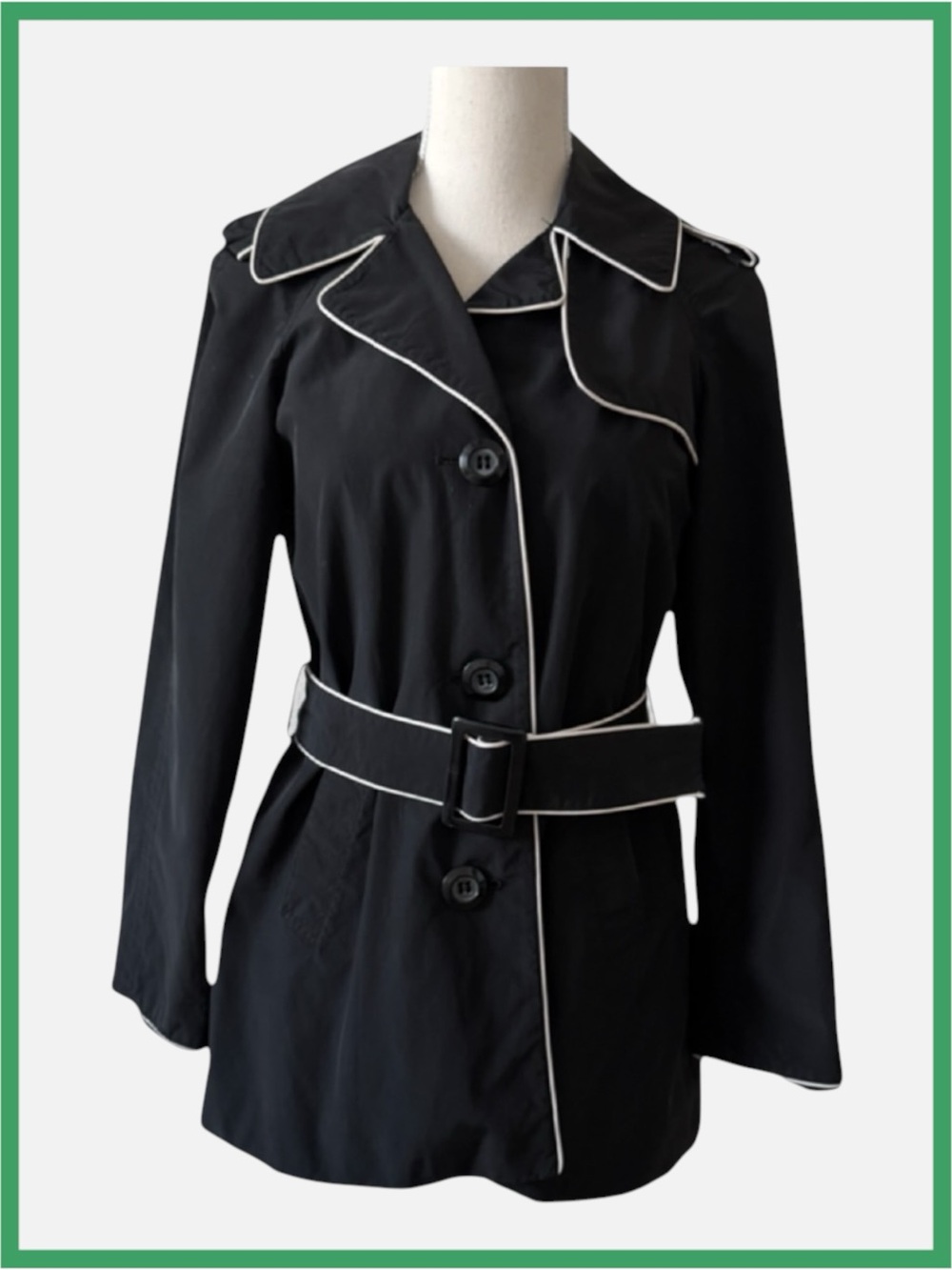 Style & Co Black Belted Short Trench Coat Rain Jacket